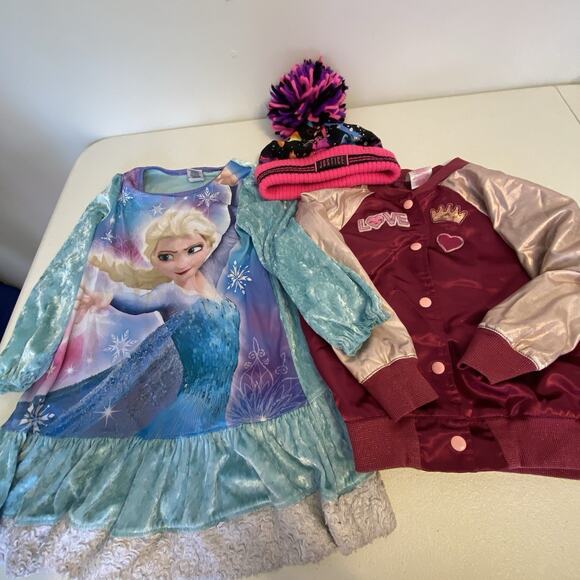 Girl Size 6 Clothes Jacket Elsa Frozen Love Jacket Pj Dress Justice Hat LotOf 3 - Picture 1 of 7